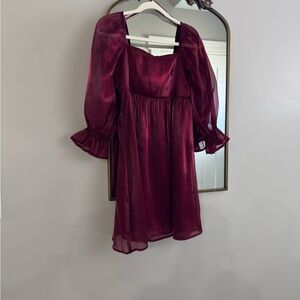 Elegant Burgundy Puff Sleeve Dress